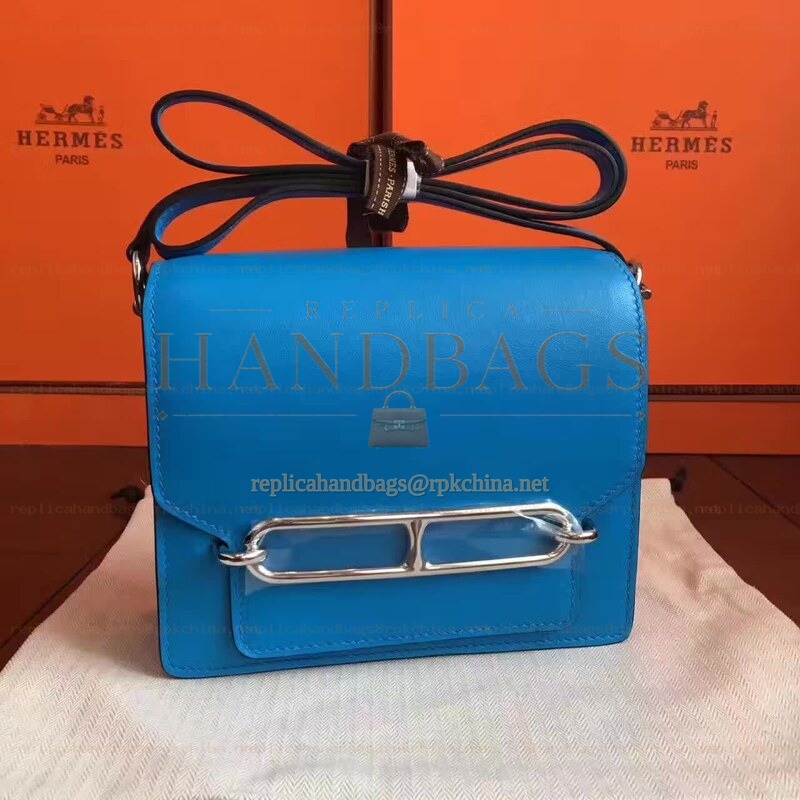 Replica Hermes Blue Roulis 18 Bag Palladium Chain