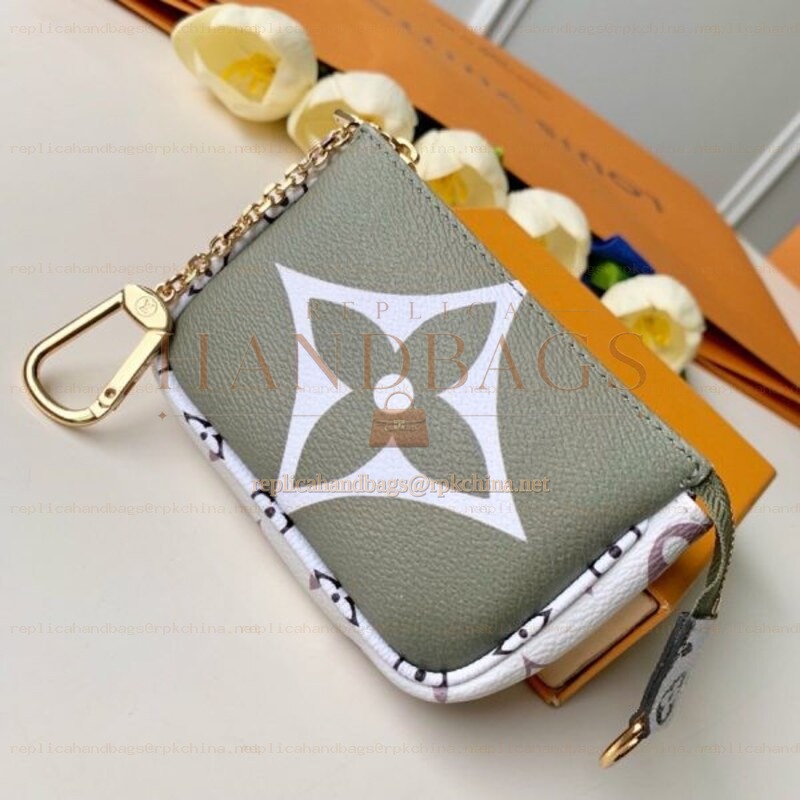Replica Louis Vuitton White Taupe Oversized Monogram Chain Key Pouch