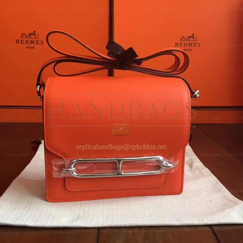 Replica Hermes Orange Roulis 18 Bag Palladium Chain