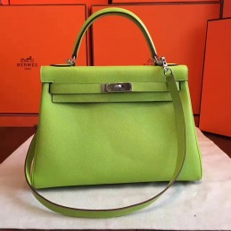 Replica Hermes Lime Green Kelly 32 Palladium Hardware Bag