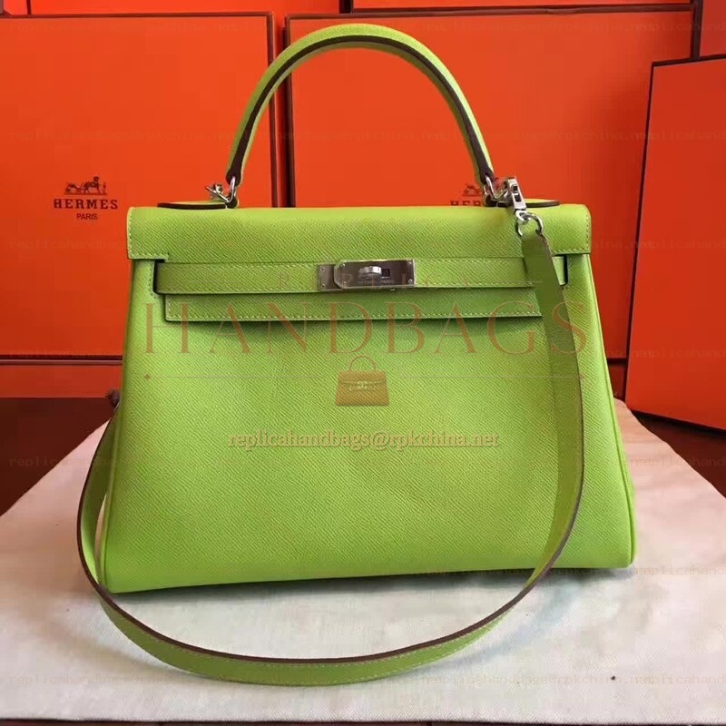 Replica Hermes Lime Green Kelly 32 Palladium Hardware Bag