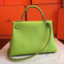 Replica Hermes Lime Green Kelly 32 Palladium Hardware Bag