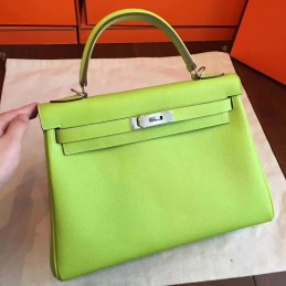 Replica Hermes Lime Green Kelly 32 Palladium Hardware Bag