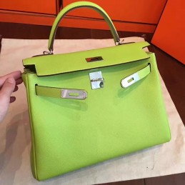 Replica Hermes Lime Green Kelly 32 Palladium Hardware Bag