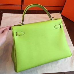 Replica Hermes Lime Green Kelly 32 Palladium Hardware Bag