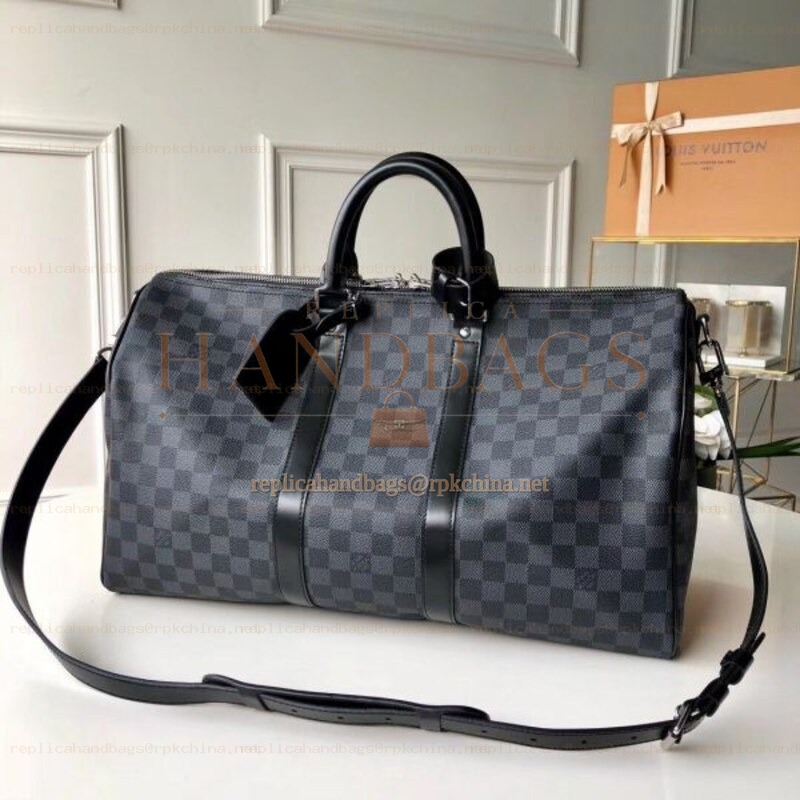 Replica Louis Vuitton Black Damier Graphite Keepall Bandouliere 45