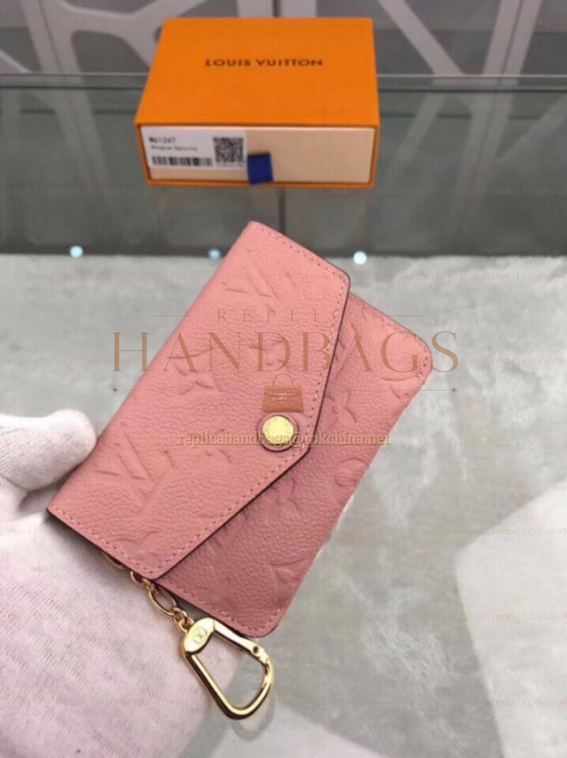 Replica Louis Vuitton Pink Embossed Monogram Chain Key Pouch