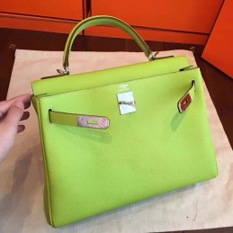 Replica Hermes Lime Green Kelly 32 Palladium Hardware Bag