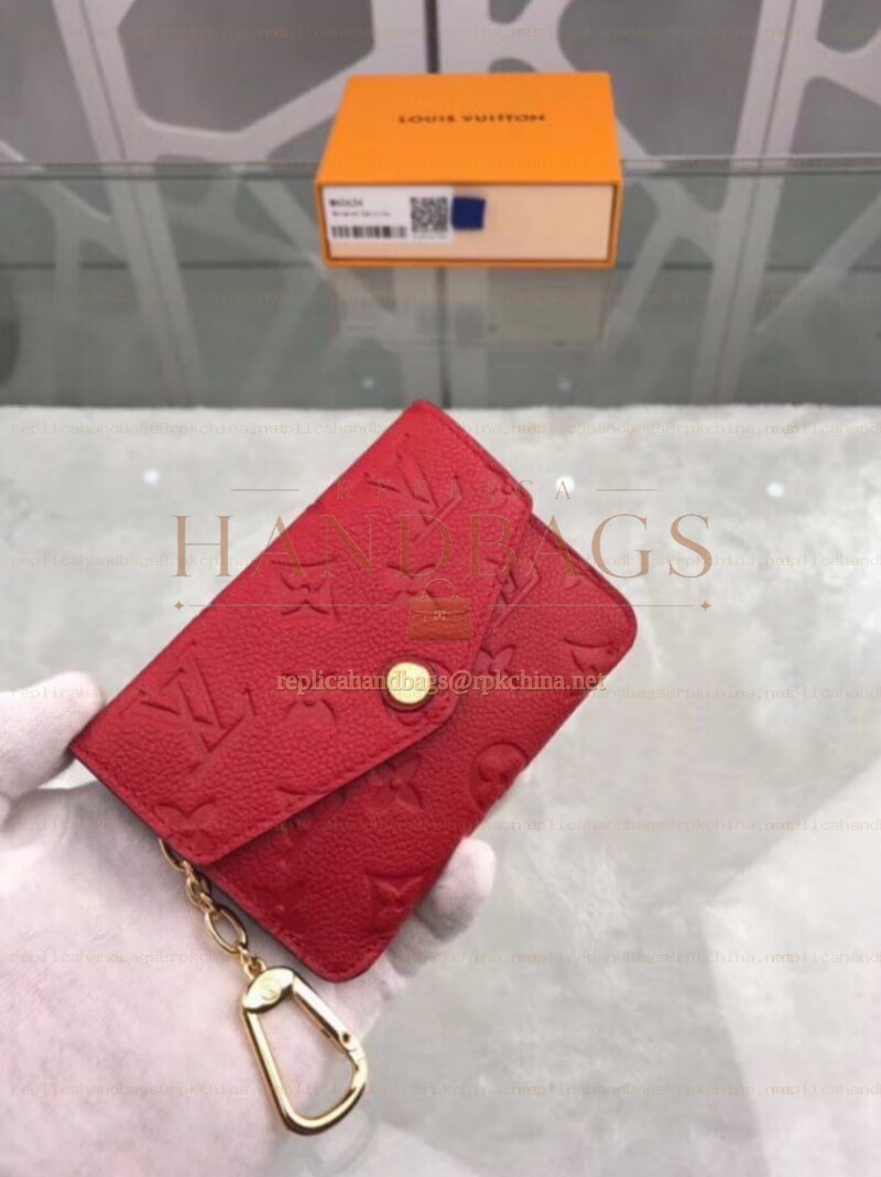 Replica Louis Vuitton Red Embossed Monogram Chain Key Pouch