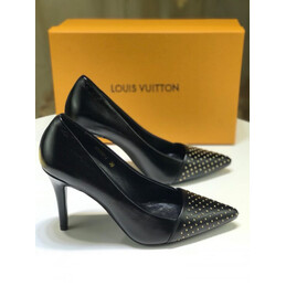 Replica Louis Vuitton Black Studded Pointed-Toe Pumps
