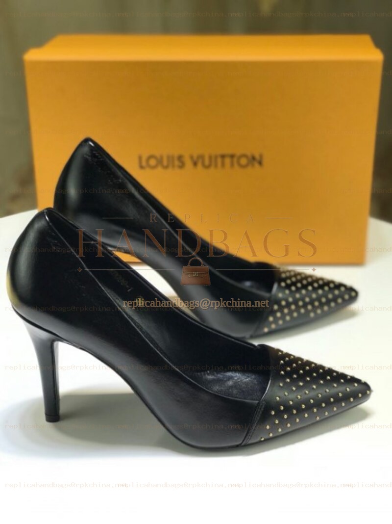 Replica Louis Vuitton Black Studded Pointed-Toe Pumps