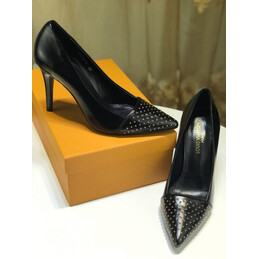 Replica Louis Vuitton Black Studded Pointed-Toe Pumps