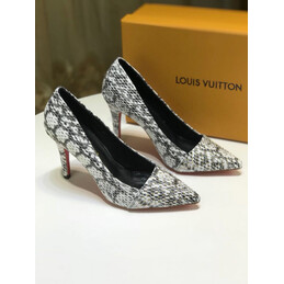 Replica Louis Vuitton White Black Pattern Pointed-Toe Pumps
