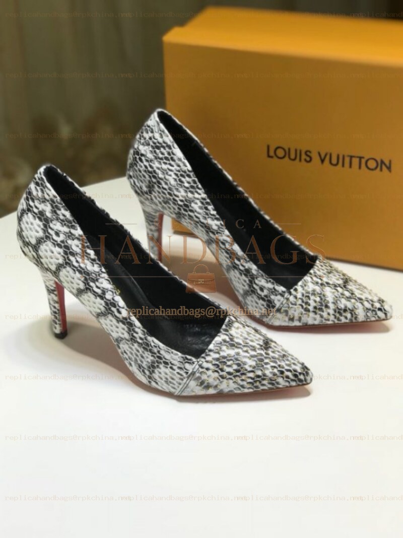 Replica Louis Vuitton White Black Pattern Pointed-Toe Pumps