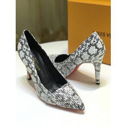 Replica Louis Vuitton White Black Pattern Pointed-Toe Pumps