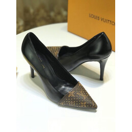 Replica Louis Vuitton Black Gold-Tone Pointed-Toe Pumps