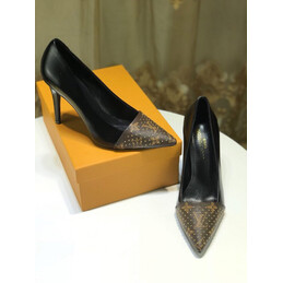 Replica Louis Vuitton Black Gold-Tone Pointed-Toe Pumps