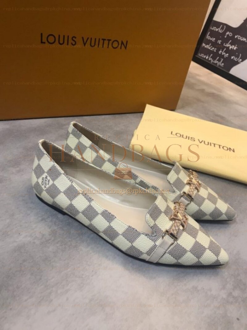 Replica Louis Vuitton White Damier Azur Bow Ballet Flats