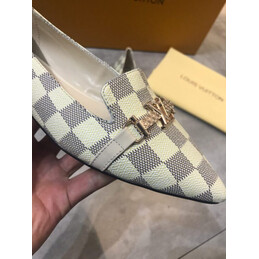 Replica Louis Vuitton White Damier Azur Bow Ballet Flats