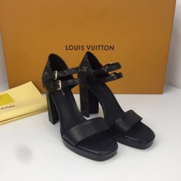 Replica Louis Vuitton Black Double-Strap Platform Sandals