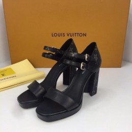 Replica Louis Vuitton Black Double-Strap Platform Sandals