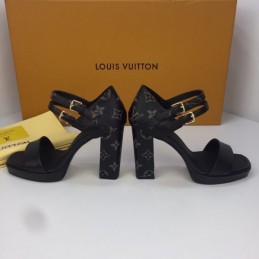 Replica Louis Vuitton Black Double-Strap Platform Sandals