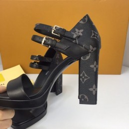 Replica Louis Vuitton Black Double-Strap Platform Sandals