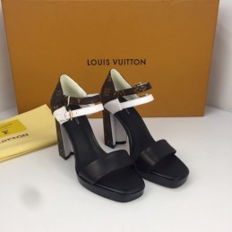 Replica Louis Vuitton Black White Double-Strap Platform Sandals