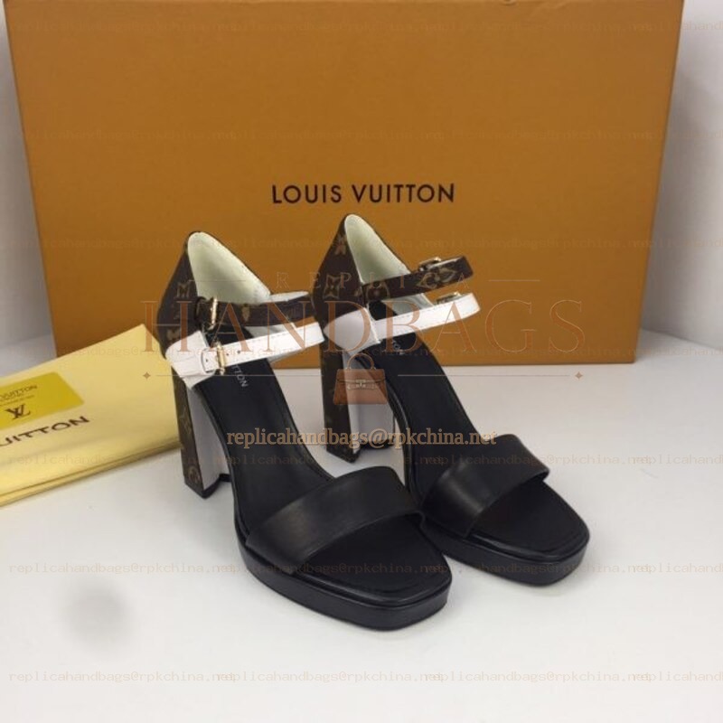 Replica Louis Vuitton Black White Double-Strap Platform Sandals