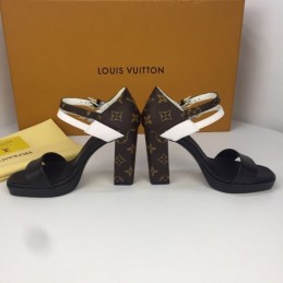 Replica Louis Vuitton Black White Double-Strap Platform Sandals