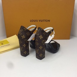 Replica Louis Vuitton Black White Double-Strap Platform Sandals