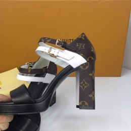 Replica Louis Vuitton Black White Double-Strap Platform Sandals