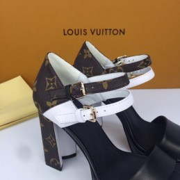 Replica Louis Vuitton Black White Double-Strap Platform Sandals