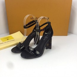 Replica Louis Vuitton Black Patent Block Heel Sandals