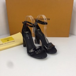 Replica Louis Vuitton Black Patent Block Heel Sandals