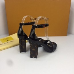 Replica Louis Vuitton Black Patent Block Heel Sandals