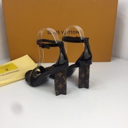 Replica Louis Vuitton Black Patent Block Heel Sandals