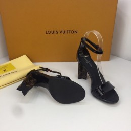 Replica Louis Vuitton Black Patent Block Heel Sandals