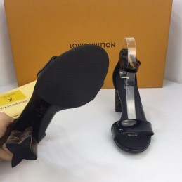 Replica Louis Vuitton Black Patent Block Heel Sandals
