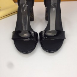 Replica Louis Vuitton Black Patent Block Heel Sandals
