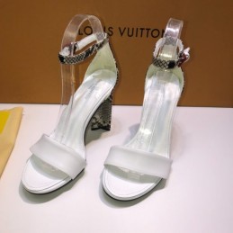 Replica Louis Vuitton White Monogram Block Heel Sandals