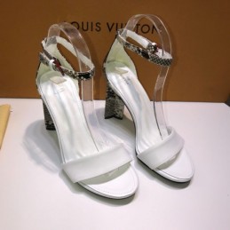 Replica Louis Vuitton White Monogram Block Heel Sandals
