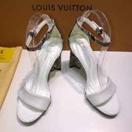 Replica Louis Vuitton White Monogram Block Heel Sandals