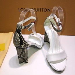 Replica Louis Vuitton White Monogram Block Heel Sandals