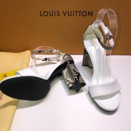 Replica Louis Vuitton White Monogram Block Heel Sandals