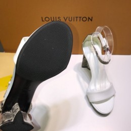Replica Louis Vuitton White Monogram Block Heel Sandals