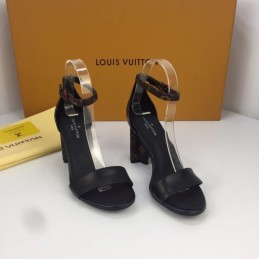 Replica Louis Vuitton Black Monogram Block Heel Sandals