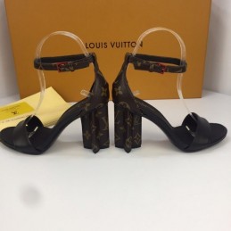 Replica Louis Vuitton Black Monogram Block Heel Sandals