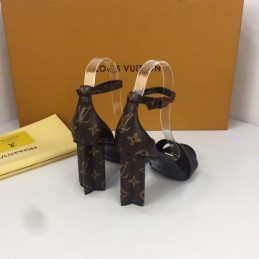Replica Louis Vuitton Black Monogram Block Heel Sandals
