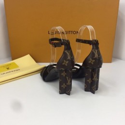 Replica Louis Vuitton Black Monogram Block Heel Sandals